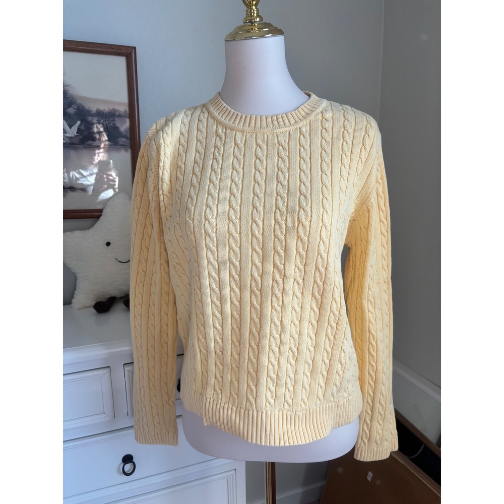 vintage Cable Knit Cotton Sweater Yellow Pastel Crew Neck Pullover Croft &Barrow